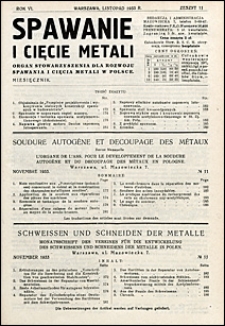 Spawanie i Cięcie Metali 1933 nr 11