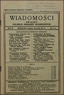 Wiadomości Związku Polskich Zrzeszeń Technicznych 1927 nr 8-9