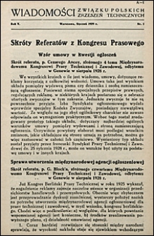 Wiadomości Związku Polskich Zrzeszeń Technicznych 1929 nr 1