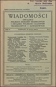 Wiadomości Związku Polskich Zrzeszeń Technicznych 1930 nr 4