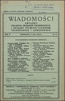 Wiadomości Związku Polskich Zrzeszeń Technicznych 1930 nr 10