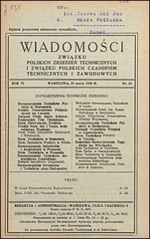 Wiadomości Związku Polskich Zrzeszeń Technicznych 1930 nr 12