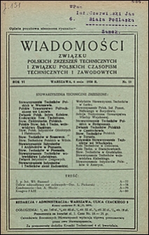 Wiadomości Związku Polskich Zrzeszeń Technicznych 1930 nr 18