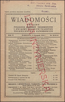 Wiadomości Związku Polskich Zrzeszeń Technicznych 1930 nr 43-45