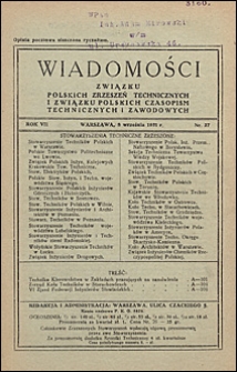Wiadomości Związku Polskich Zrzeszeń Technicznych 1931 nr 27