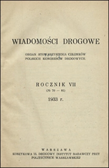 Wiadomości Drogowe 1933 spis rzeczy