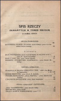 Biblioteka Warszawska 1910 t. 2 Spis rzeczy