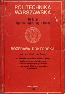 Metoda określania wartości emisji zanieczyszczeń chemicznych i mikrobiologicznych powietrza z wybranych obiektów gospodarki komunalnej