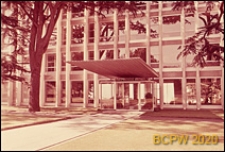 Biurowiec, siedziba szwajcarskiej firmy ubezpieczeniowej Assurances Mutuelle Vaudoise, fragment elewacji oraz wejście do budynku, Lozanna, Szwajcaria